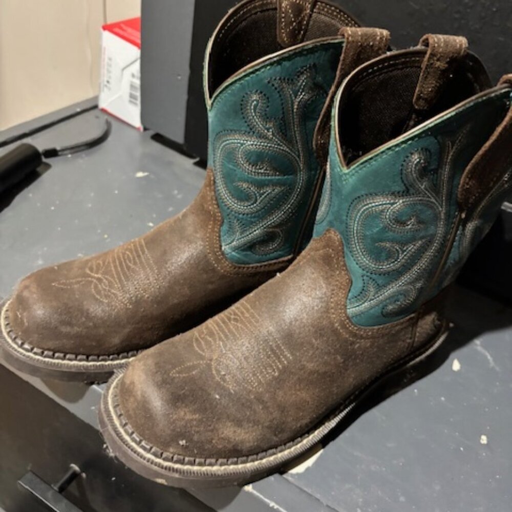 Ariat Brown Leather Western Boots with Teal Shaft